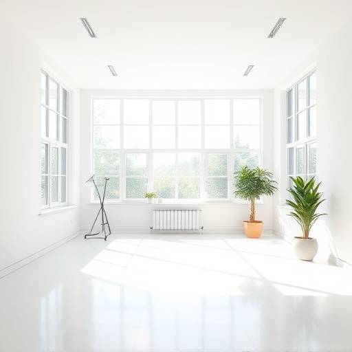 A bright, airy studio with large windows and minimalist decor, featuring a white cyclorama wall.