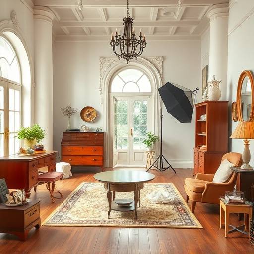A studio with classic architectural elements, vintage props, and a warm, inviting atmosphere.