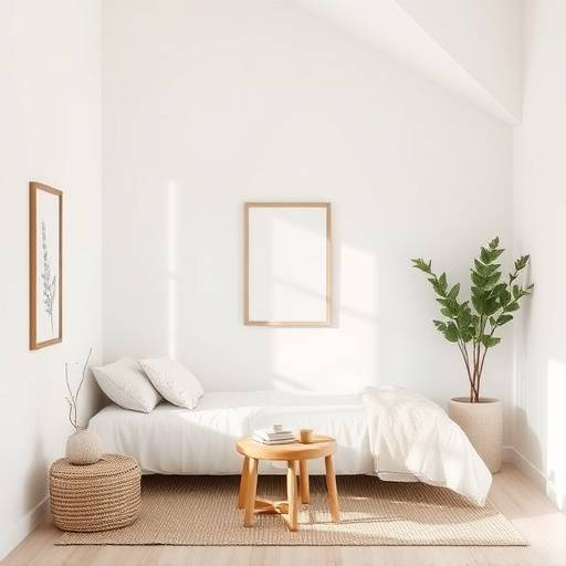 The 'Minimalist Haven' studio, characterized by clean lines, a neutral color palette, and a serene, uncluttered design.